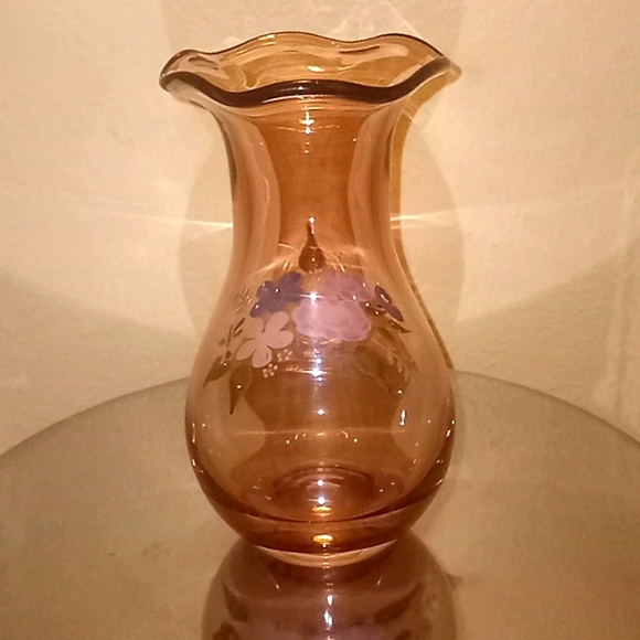 Fenton for FTD Blown Glass Hand Painted Flowers Purple Vase - Picture 7 of 9